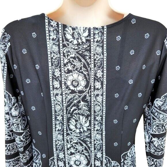 Melissa Paige Blouse Women's Size S Black White Floral Damask Print Career Top - Picture 7 of 9